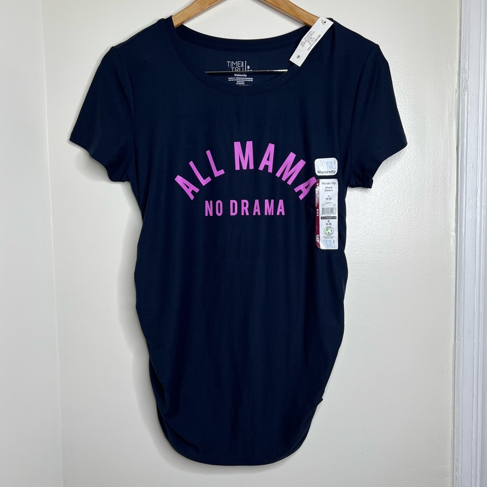Maternity Short Sleeve T Shirt Size Small All mama No drama Soft Stretchy Blue